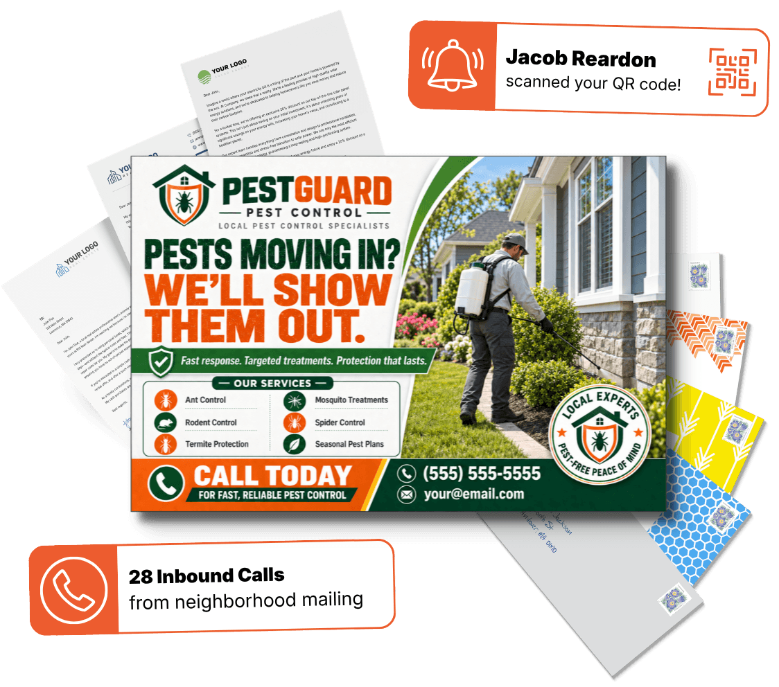 Fanned direct mail postcards for home services