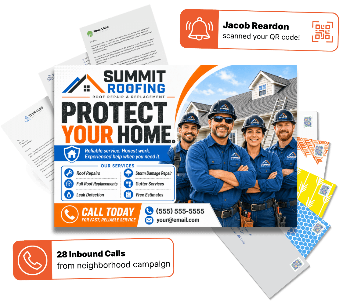 Direct mail postcards produced through the white-label platform